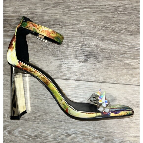 Cathy Din Floral Wateidescentcolor Gold Heels Party Club Retro Spikes Iridescent - Picture 5 of 7